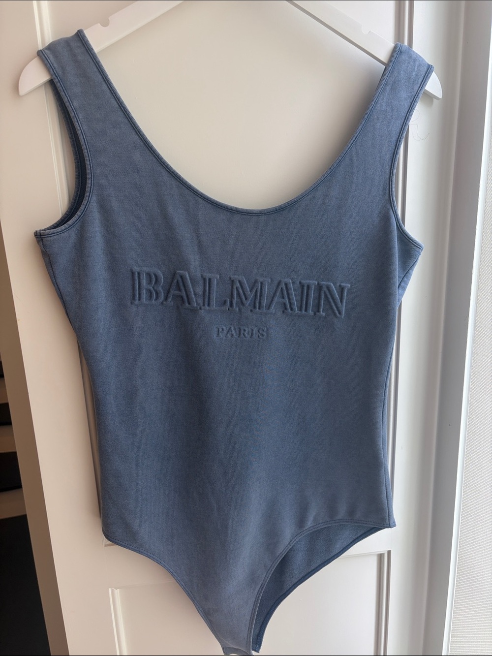 Balmain Blue Embossed Logo Tank Bodysuit